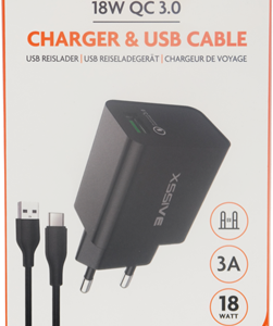 XSSIVE 18W QC QUICK CHARGER & USB C-CABLE XSS-AC61B2IN1 - BLACK
