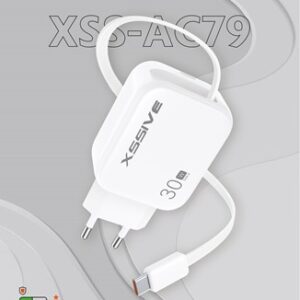 XSSIVE 30W PD FAST CHARGER WITH RETRACTABLE USB-C CABLE XSS-AC79 WHITE