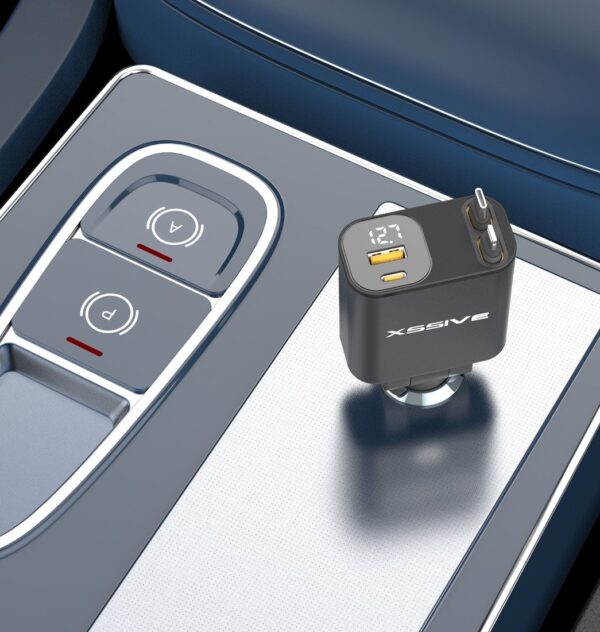 XSSIVE PD 45W FAST CAR CHARGER WITH RETRACTABLE CABLE XSS-CC47 - BLACK - Image 2