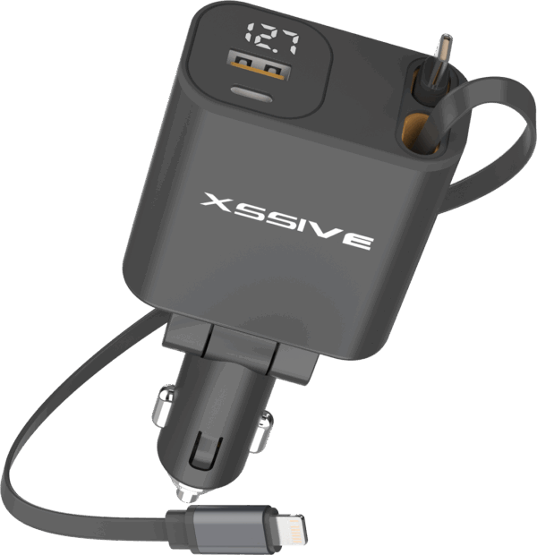 XSSIVE PD 45W FAST CAR CHARGER WITH RETRACTABLE CABLE XSS-CC47 - BLACK - Image 3