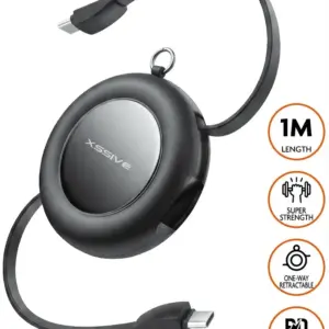 XSSIVE 240W USB-C TO USB-C RETRACTABLE CABLE XSS-RTCC-1M - BK - BLACK