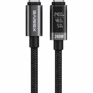 XSSIVE BRAIDED 240W USB-C TO USB-C CABLE WITH DISPLAY 1M XSS-SD1M CC