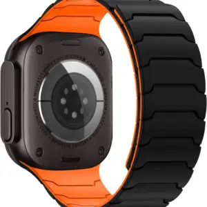 XSSIVE MAGNETIC SILICONE WATCH STRAP FOR iWATCH 44/45/46/49MM - BLACK/ORANGE
